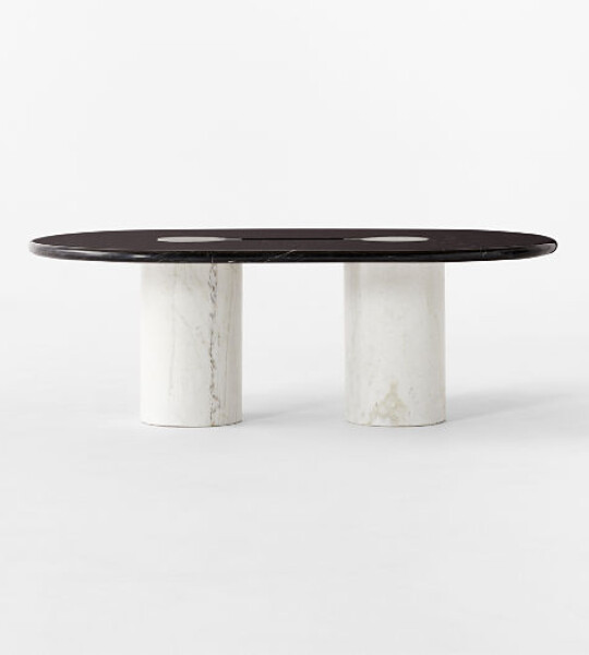 Liguria Oval Black Marble Coffee Table with White Marble Base by Gianfranco Frattini