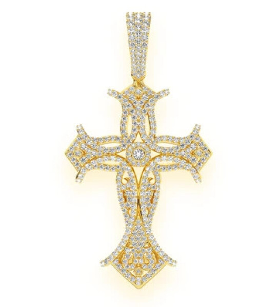 Filigree Bezel Cross Diamond Pendant 14k Solid Gold 3.00ctw