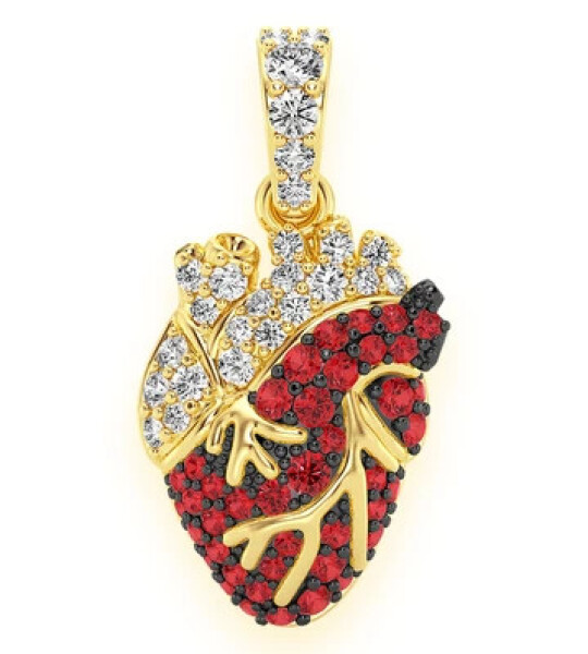 Human Heart Ruby & Diamond Pendant 14k Solid Gold 0.60ctw