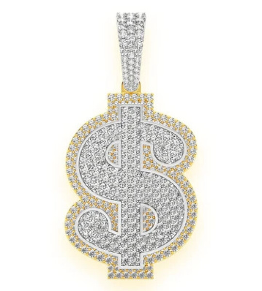 Us Dollar Sign Double Layer Pendant 14k Solid Gold 4.25ctw